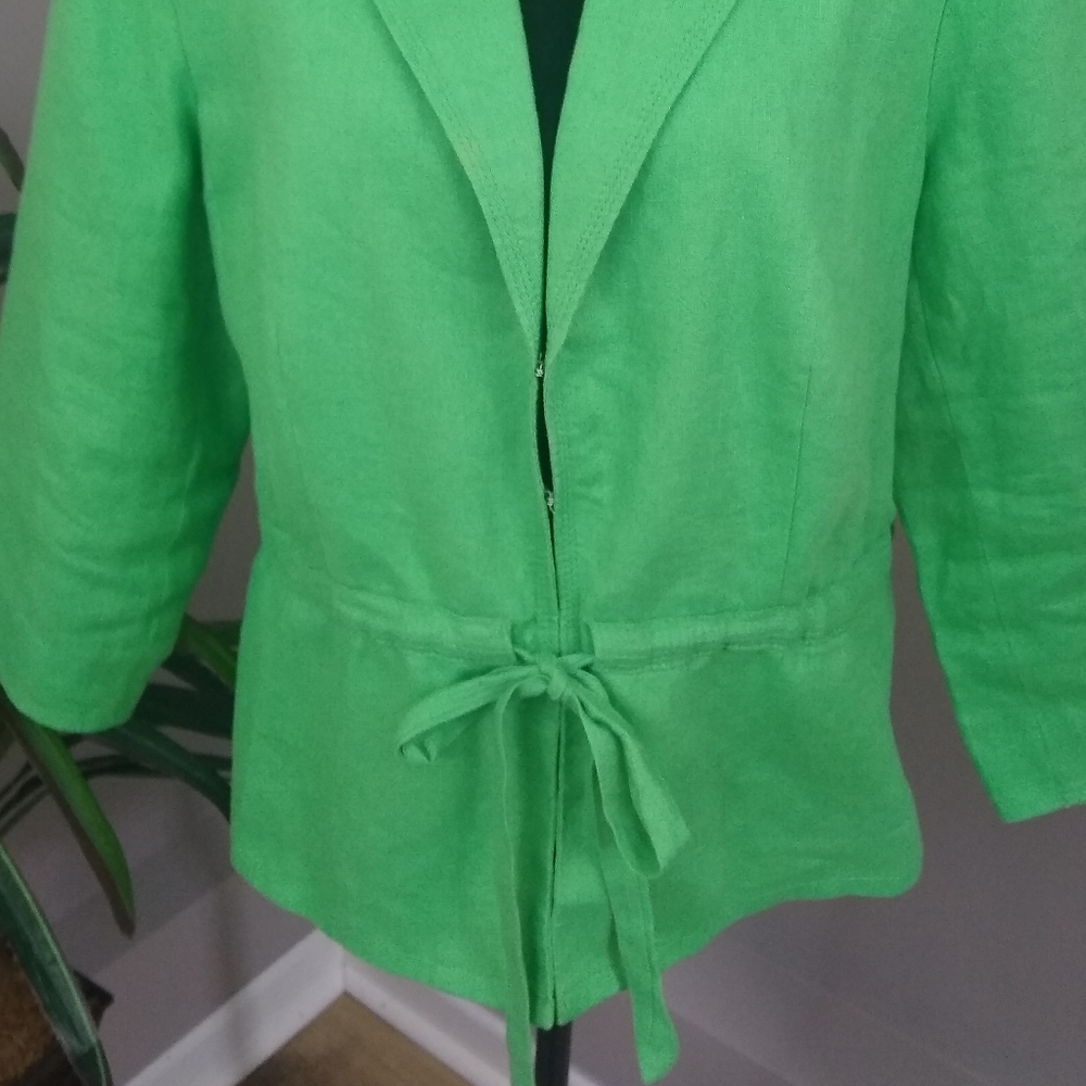 Plus Size M Collection Lime Green Drawstring Linen Jacket - Picture 5 of 16